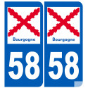 autocollant numéro immatriculation 58 de la Bourgogne