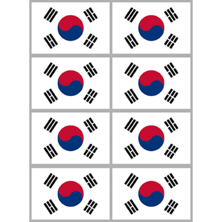 Drapeau Corée du Sud - (8 fois 9.5x6.3cm) - Sticker/autocollant