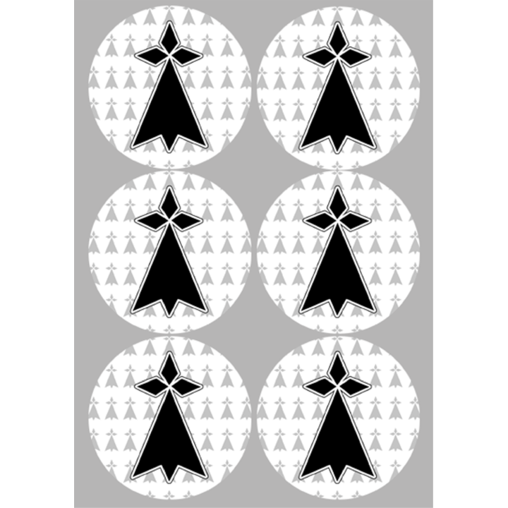 Drapeau Bretagne hermine (6 fois 9cm) -  Sticker/autocollant