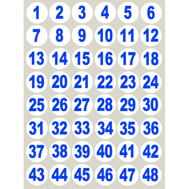 Numérotation bleue (48 fois 3cm) - Sticker/autocollant