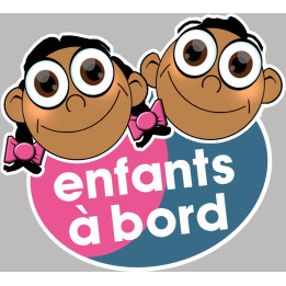 enfants à bord fille et garçon méditerranéens - 15x13,5cm - Sticke