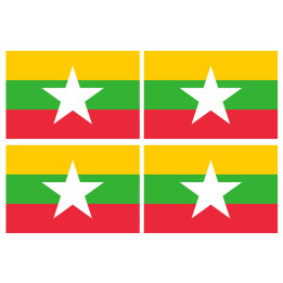 Drapeau Birmanie - 4 stickers 9,5x6,3cm - Sticker/autocollant