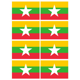 Drapeau Birmanie - 8 stickers 9,5x6,3cm - Sticker/autocollant
