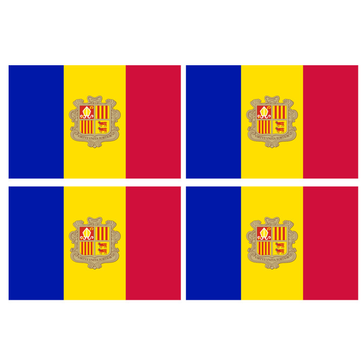 Drapeau Andorre - 4 stickers - 9.5 x 6.3 cm - Sticker/autocollant