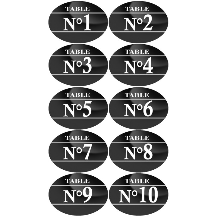 Numéros table de restaurant de 1 à 10 (10 fois 7x5cm) - Sticker/auto