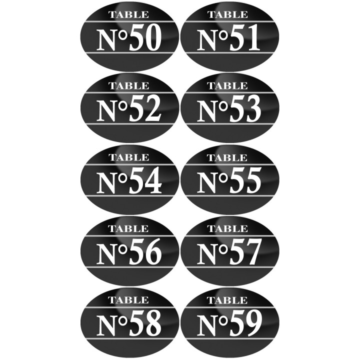 Numéros table de restaurant de 50 à 59 (10 fois 7x5cm) - Sticker/aut