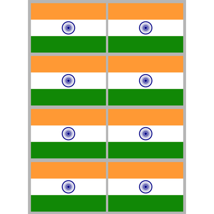 Drapeau Inde (8 fois 9.5x6.3cm) - Sticker/autocollant