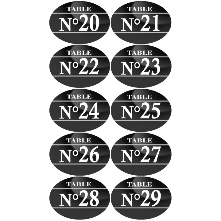 Numéros table de restaurant de 20 à 29 (10 fois 5x3.5cm) - Sticker/a