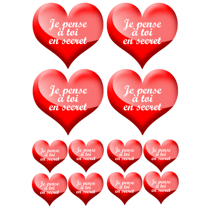 Je pense à toi en secret (4 stickers de 10cm et 8 de 5cm) - Sticker/a