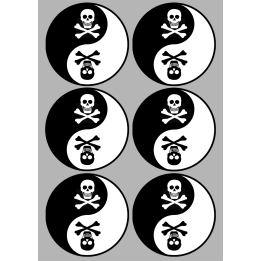 YIN YANG tête de mort (6 fois 10cm) - Sticker/autocollant