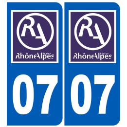 immatriculation 07 Rhône-Alpes (2fois 10,2x4,6cm) - Sticker/autocolla