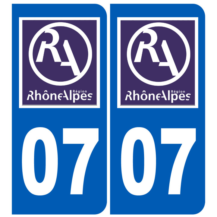 immatriculation 07 Rhône-Alpes (2fois 10,2x4,6cm) - Sticker/autocolla