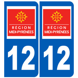 immatriculation 12 Midi Pyrénées (2fois 10,2x4,6cm) - Sticker/autoco