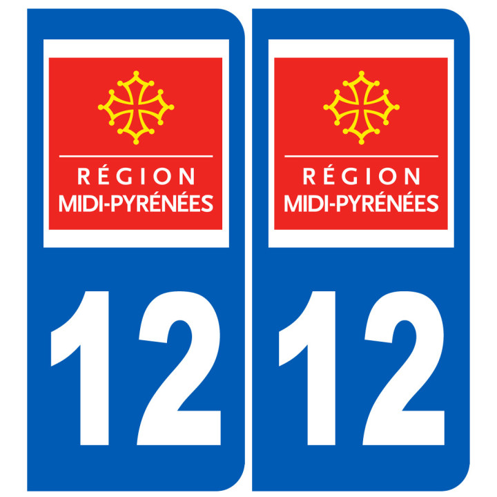 immatriculation 12 Midi Pyrénées (2fois 10,2x4,6cm) - Sticker/autoco