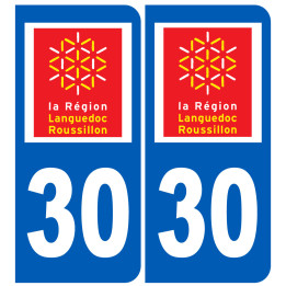 immatriculation 30 Languedoc Roussillion (2fois 10,2x4,6cm) - Sticker/