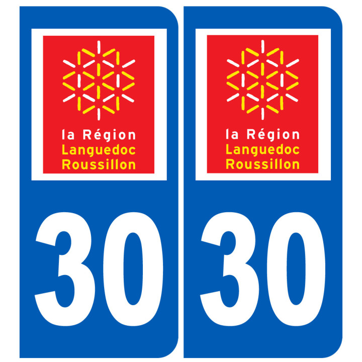 immatriculation 30 Languedoc Roussillion (2fois 10,2x4,6cm) - Sticker/