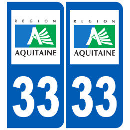 immatriculation 33 Aquitaine (2fois 10,2x4,6cm) - Sticker/autocollant