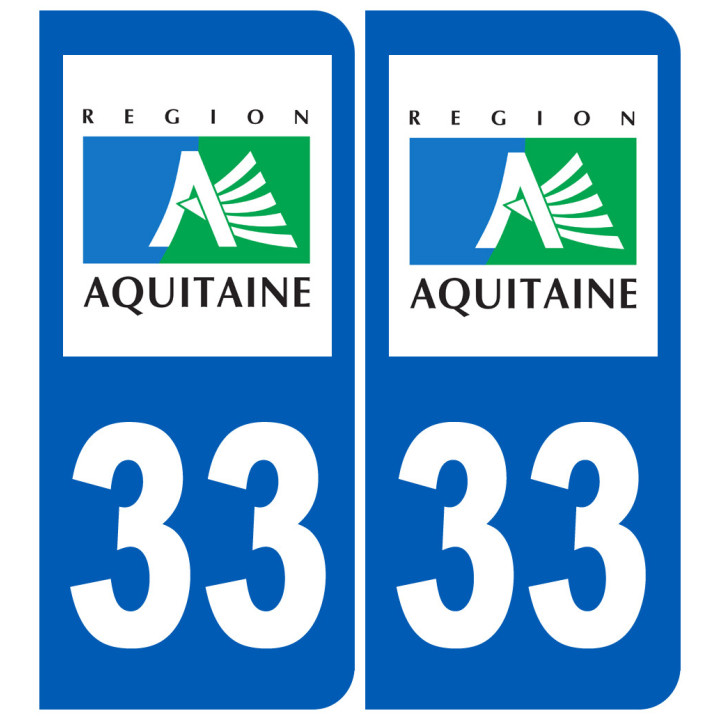 immatriculation 33 Aquitaine (2fois 10,2x4,6cm) - Sticker/autocollant