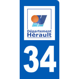 immatriculation motard 34 Hérault (6x3cm) - Sticker/autocollant
