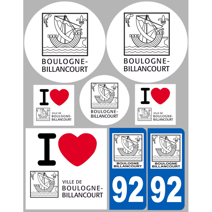 Boulogne-Billancourt - 8 autocollants variés - Sticker/autocollant