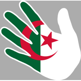drapeau algérien main - 17cm - sticker/autocollant