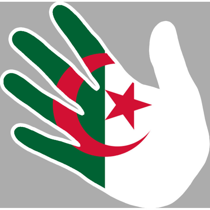 drapeau algérien main - 17cm - sticker/autocollant