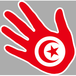 Drapeau main Tunisie - 10x10cm - Sticker/autocollant