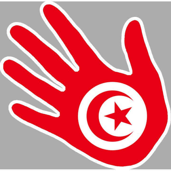 Drapeau main Tunisie - 10x10cm - Sticker/autocollant