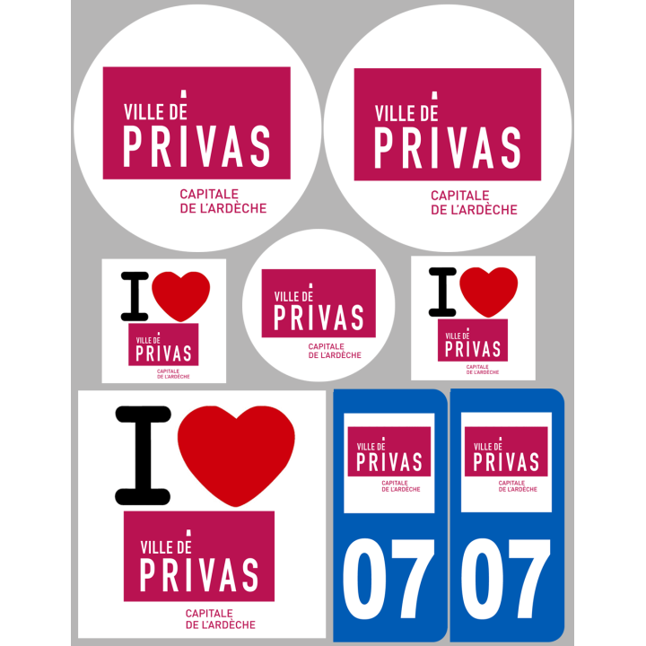 Privas (8 autocollants variés) - Sticker/autocollant