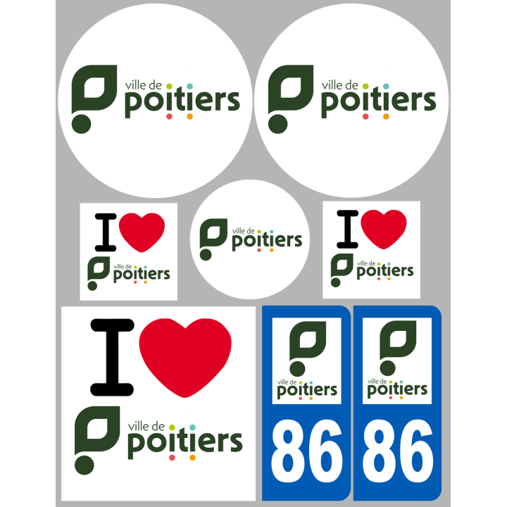 Poitiers - 8 autocollants variés - Sticker/autocollant