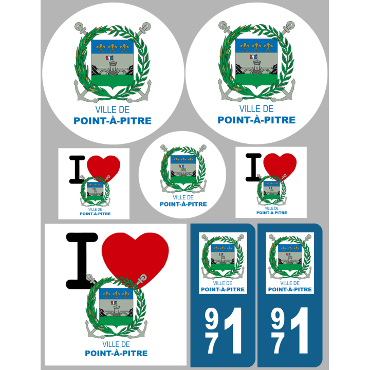 Pointe-à-Pitre - 8 autocollants variés - Sticker/autocollant