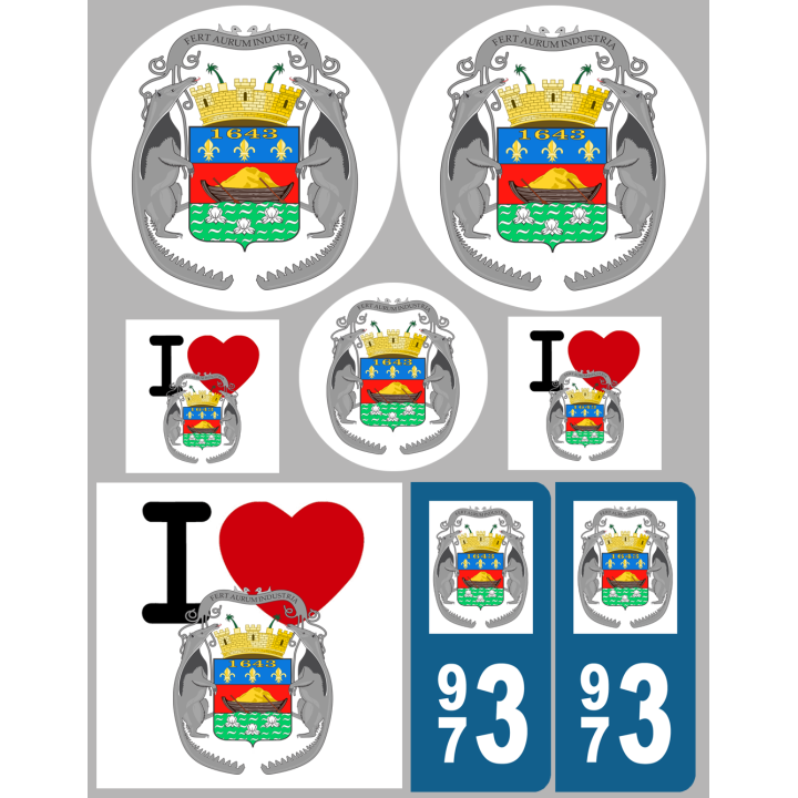Cayenne blason - 8 autocollants variés - Sticker/autocollant
