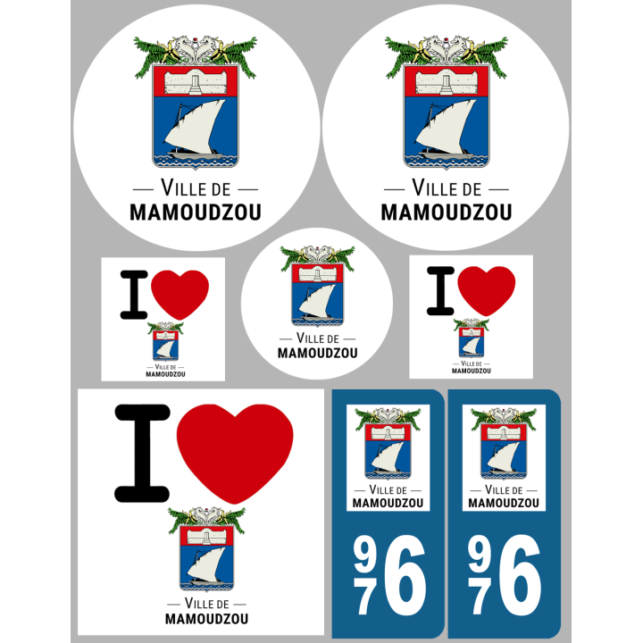 Mamoudzou - 8 autocollants variés - Sticker/autocollant